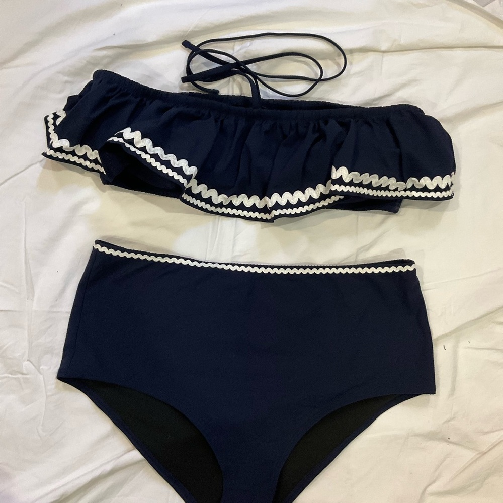 J. Crew Navy and White Bikini Set